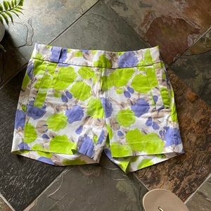 JCrew Factory Green and Periwinkle Floral Shorts, Size 2